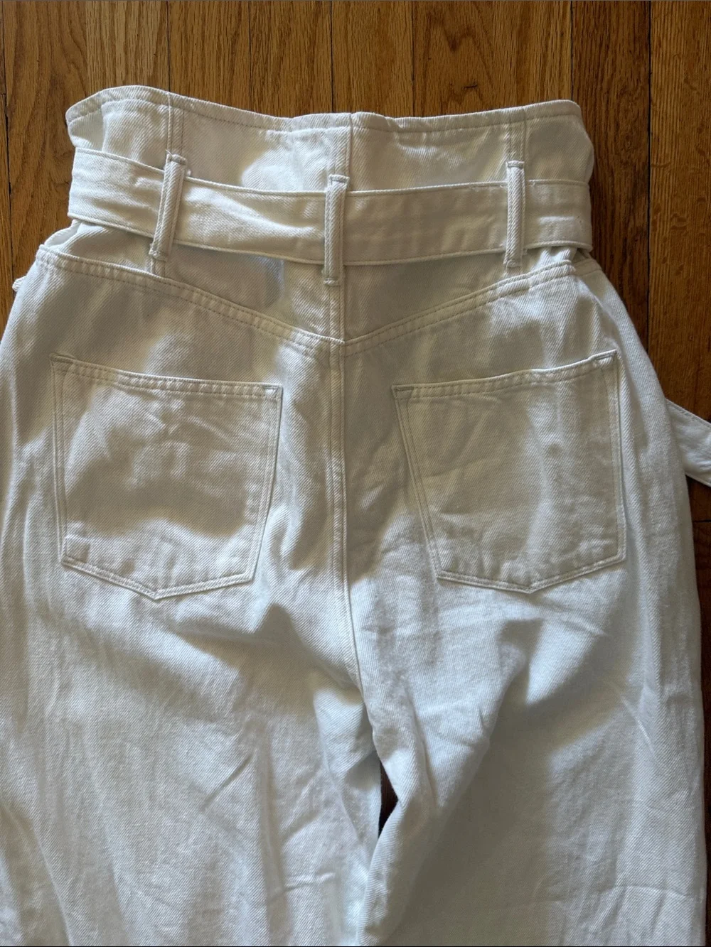 All Saints sz 8 High-Waist Paperbag Tie-Waist Pants Jean— White cinch good cond